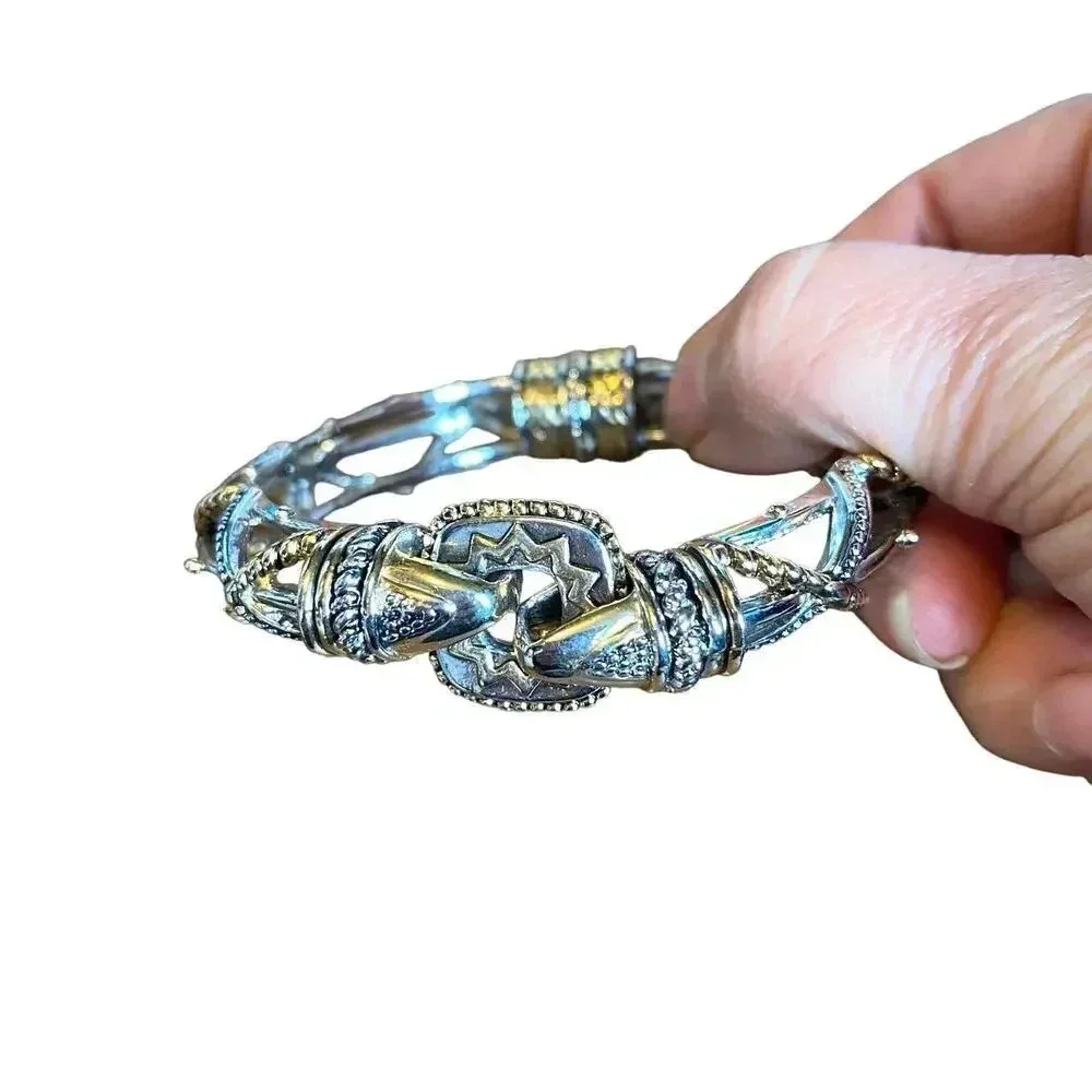 Two Tones Twisted Cable Sterling Silver Bali Style Women Bracelet Magnetic Clasp